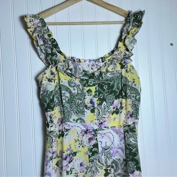 LOFT Patchwork Midi Dress Floral Sleeveless with Ruffle Detail sleeveless SZ 10 - Picture 3 of 10